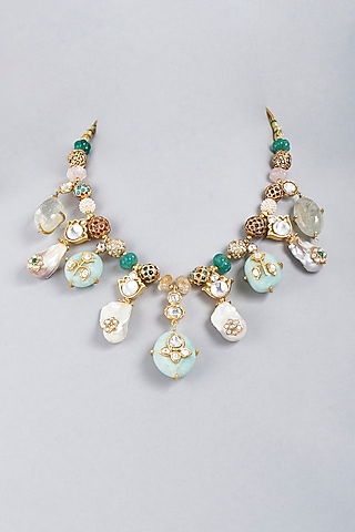 Gold Finish Agate Stone Choker Necklace by BRIDALAYA