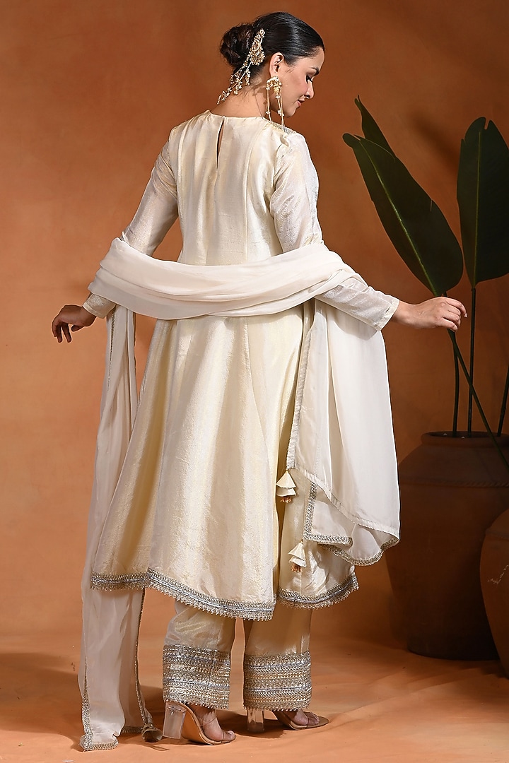 Ivory Tissue Silk Wedding Anarkali Set by Rishi & Vibhuti at Pernia's Pop Up Shop