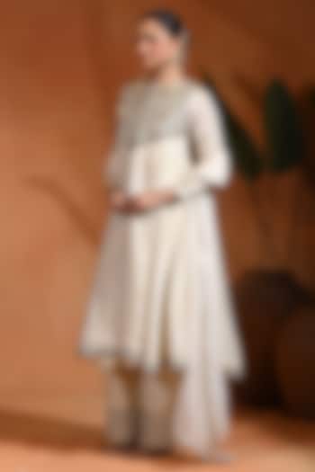 Ivory Tissue Silk Wedding Anarkali Set by Rishi & Vibhuti at Pernia's Pop Up Shop