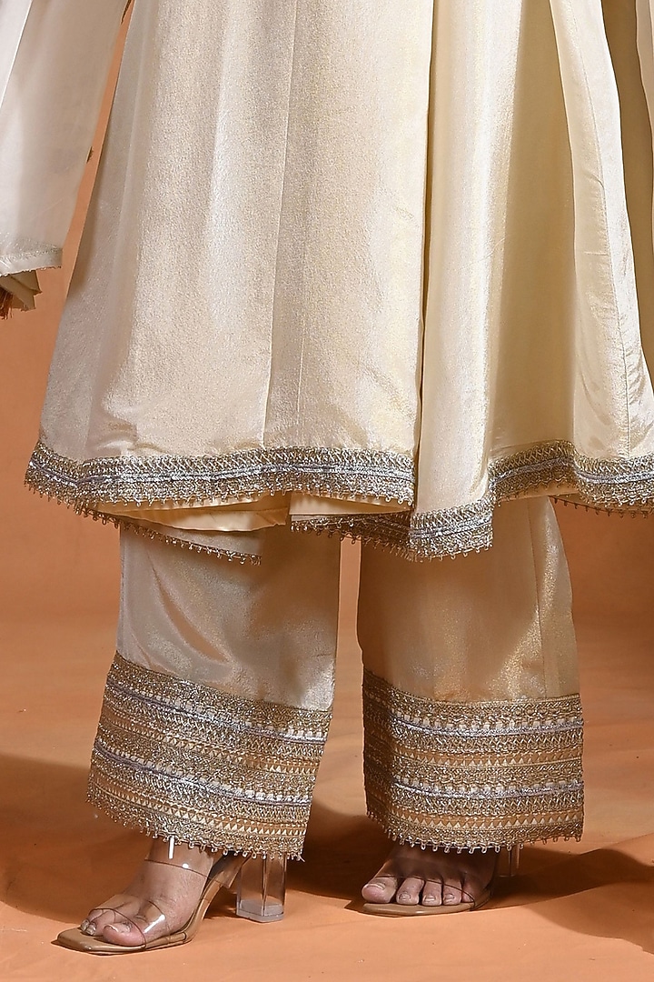 Ivory Tissue Silk Wedding Anarkali Set by Rishi & Vibhuti at Pernia's Pop Up Shop
