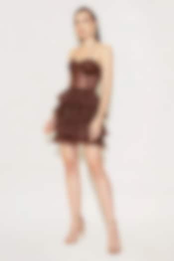 Brown Net Machine Embroidered Summer Dress by TORQADORN at Pernia's Pop Up Shop
