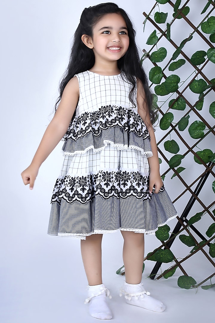 Black & White Embroidered Dress For Girls by Bagichi