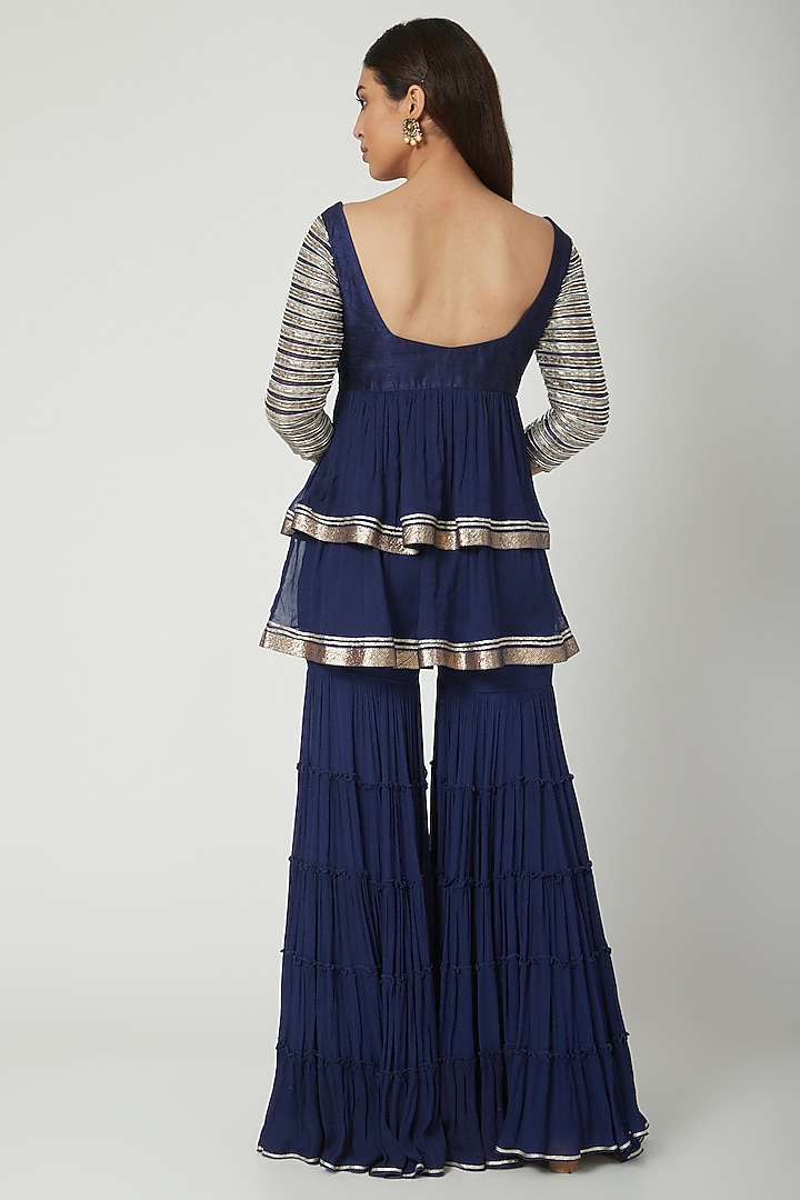 Cobalt Blue Embroidered Wedding Sharara Set by Breathe By Aakanksha Singh at Pernia's Pop Up Shop