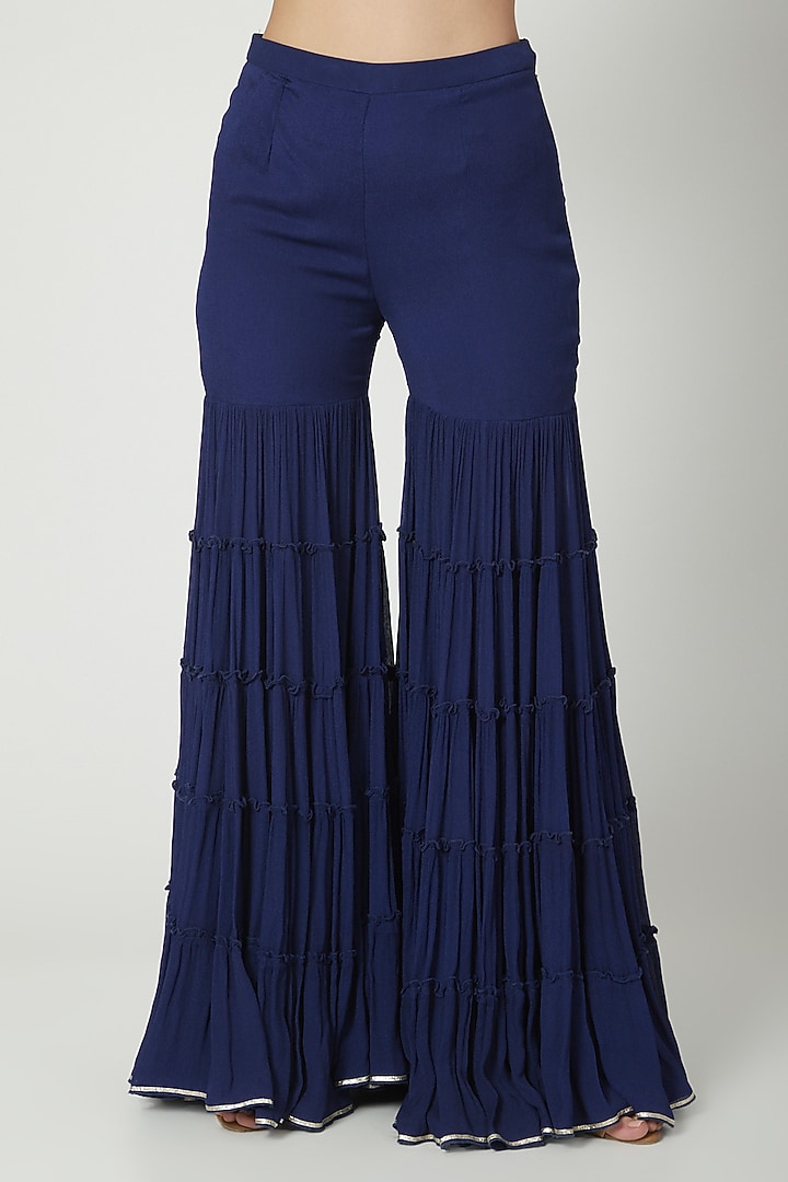 Cobalt Blue Embroidered Wedding Sharara Set by Breathe By Aakanksha Singh at Pernia's Pop Up Shop