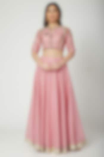 Blush Pink Embroidered Crop Top With Skirt by Breathe By Aakanksha Singh