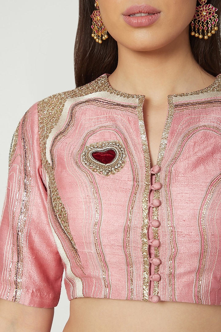 Blush Pink Embroidered Crop Top With Skirt by Breathe By Aakanksha Singh at Pernia's Pop Up Shop