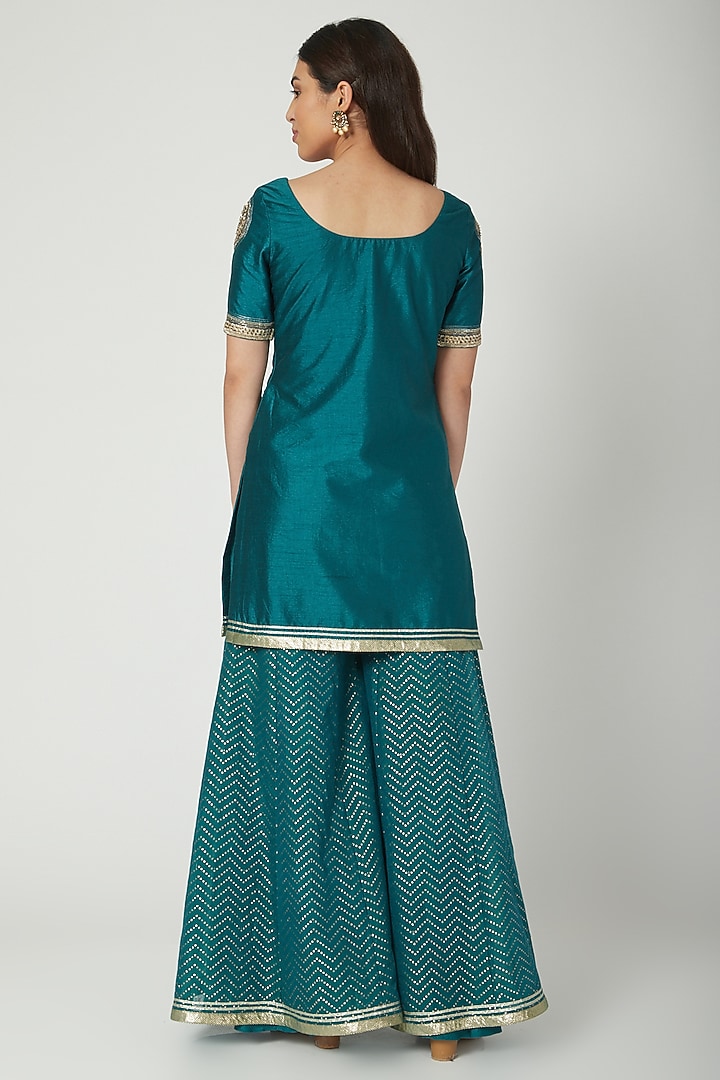 Emerald Green Embroidered Wedding Sharara Set by Breathe By Aakanksha Singh at Pernia's Pop Up Shop