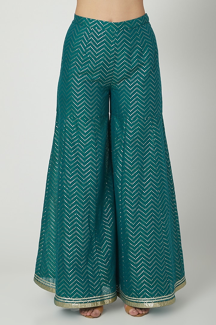 Emerald Green Embroidered Wedding Sharara Set by Breathe By Aakanksha Singh at Pernia's Pop Up Shop