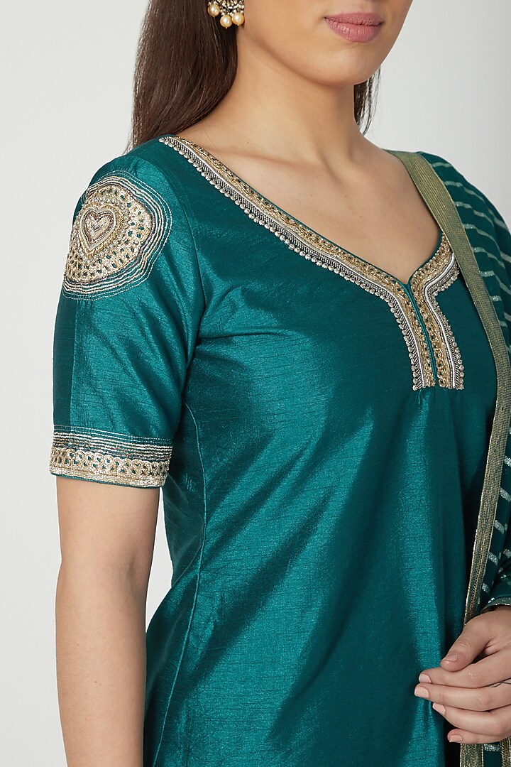 Emerald Green Embroidered Wedding Sharara Set by Breathe By Aakanksha Singh at Pernia's Pop Up Shop