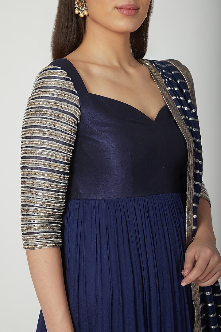 Cobalt Blue Embroidered Wedding Sharara Set by Breathe By Aakanksha Singh at Pernia's Pop Up Shop