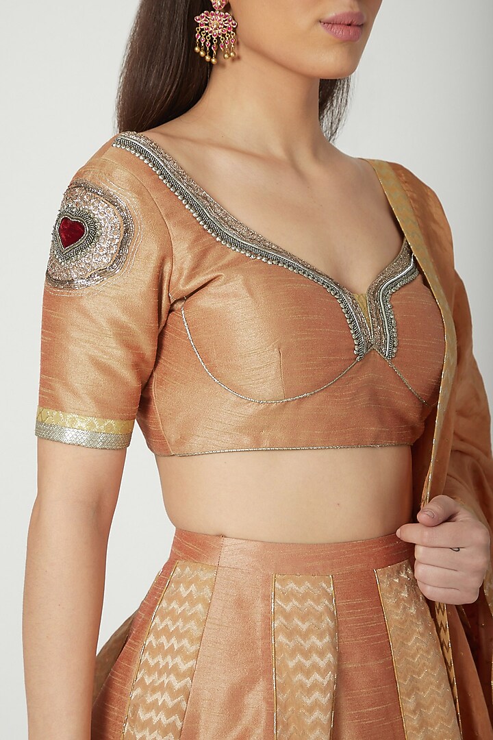 Bronze Zardosi & Dabka Embroidered Wedding Lehenga Set by Breathe By Aakanksha Singh at Pernia's Pop Up Shop