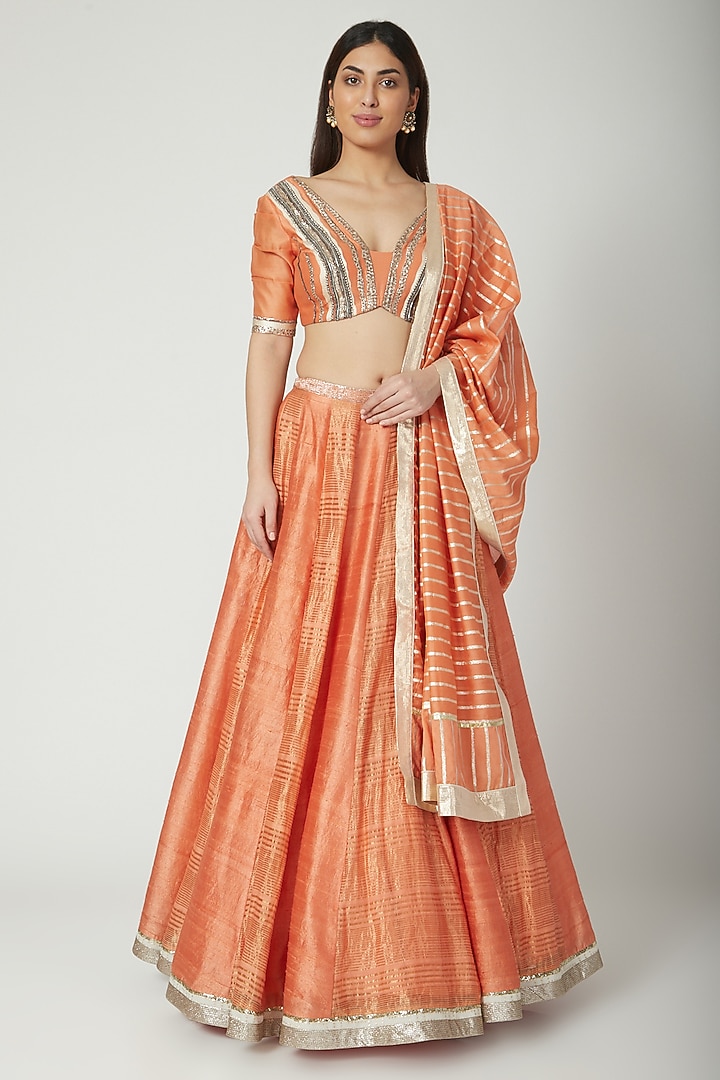 Orange Embroidered Wedding Lehenga Set by Breathe By Aakanksha Singh at Pernia's Pop Up Shop