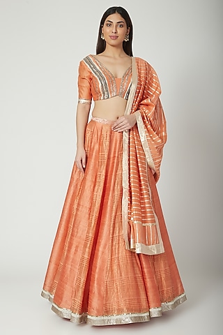 Orange Embroidered Lehenga Set by Breathe By Aakanksha Singh