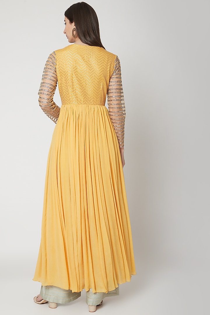 Yellow & Powder Blue Embroidered Kurta Set by Breathe By Aakanksha Singh at Pernia's Pop Up Shop