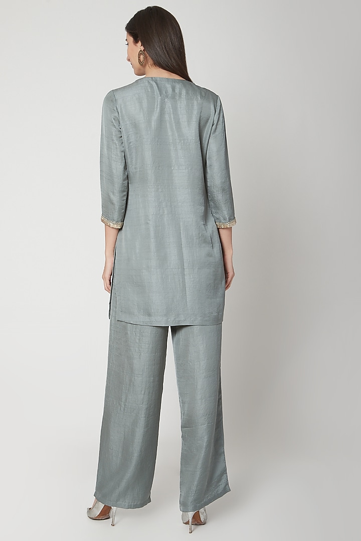 Charcoal Grey Embroidered Kurta & Pants by Breathe By Aakanksha Singh at Pernia's Pop Up Shop