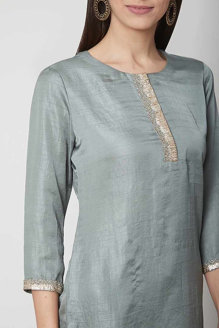 Charcoal Grey Embroidered Kurta & Pants by Breathe By Aakanksha Singh at Pernia's Pop Up Shop