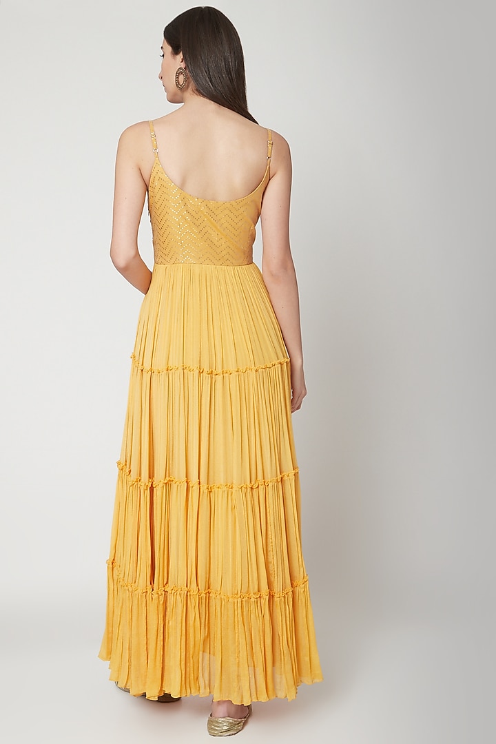 Yellow Embroidered Party Wear Anarkali Set by Breathe By Aakanksha Singh at Pernia's Pop Up Shop