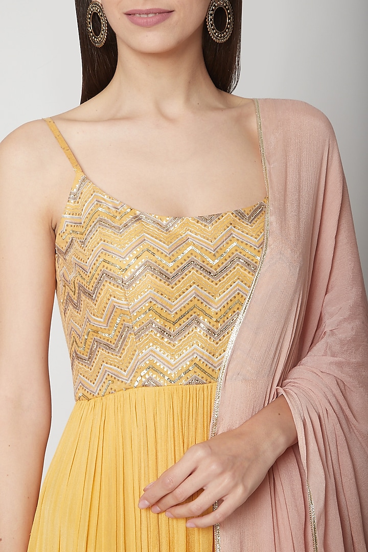 Yellow Embroidered Party Wear Anarkali Set by Breathe By Aakanksha Singh at Pernia's Pop Up Shop