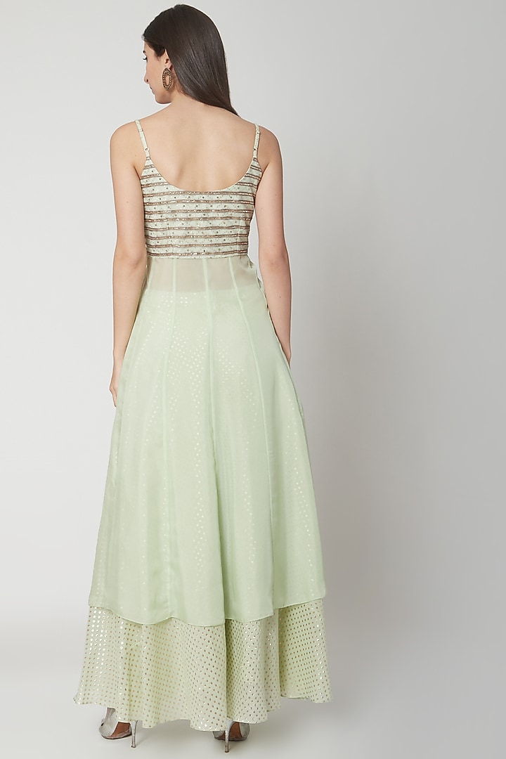 Mint Green Embroidered Kalidar Kurta Set by Breathe By Aakanksha Singh at Pernia's Pop Up Shop