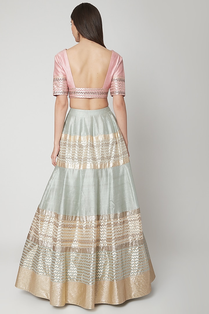 Bright Pink & Powder Blue Embroidered Wedding Lehenga Set by Breathe By Aakanksha Singh at Pernia's Pop Up Shop