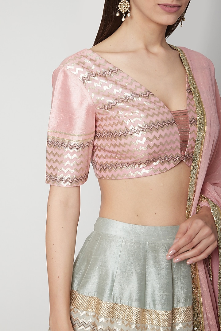 Bright Pink & Powder Blue Embroidered Wedding Lehenga Set by Breathe By Aakanksha Singh at Pernia's Pop Up Shop