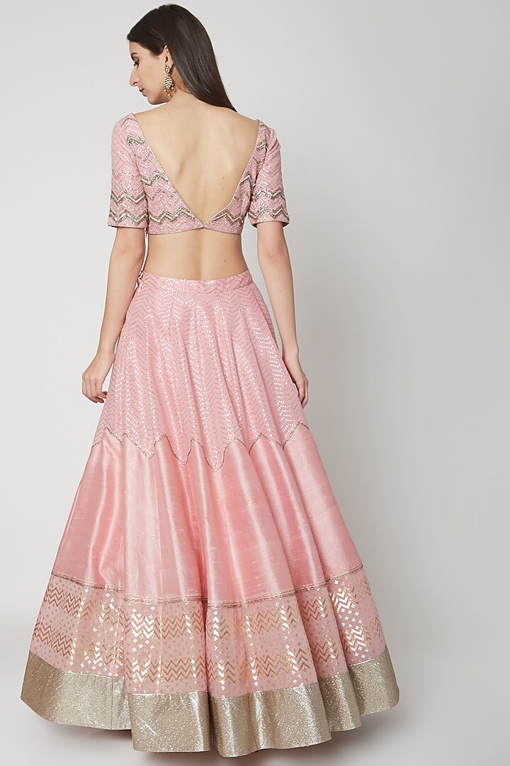 Light Pink Raw Silk Zardosi Embroidered Wedding Lehenga Set by Breathe By Aakanksha Singh at Pernia's Pop Up Shop
