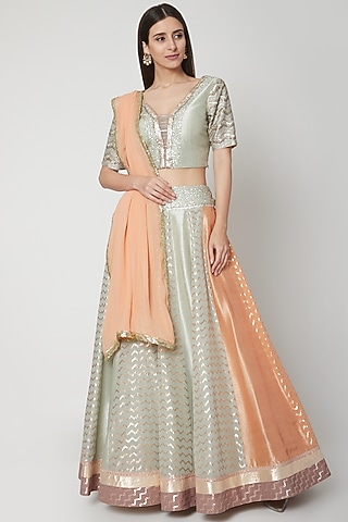 Off-White Cotton Silk Striped Lehenga Set by Breathe By Aakanksha Singh