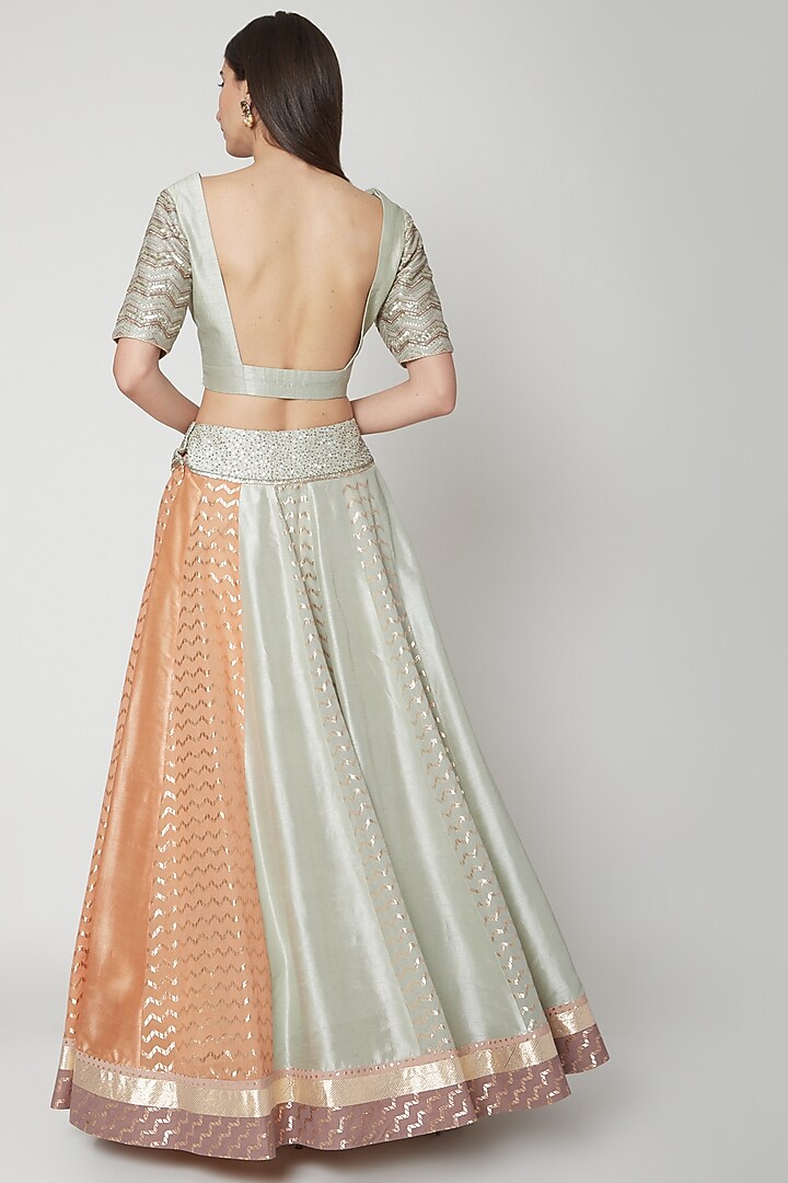 Off-White Cotton Silk Striped Wedding Lehenga Set by Breathe By Aakanksha Singh at Pernia's Pop Up Shop