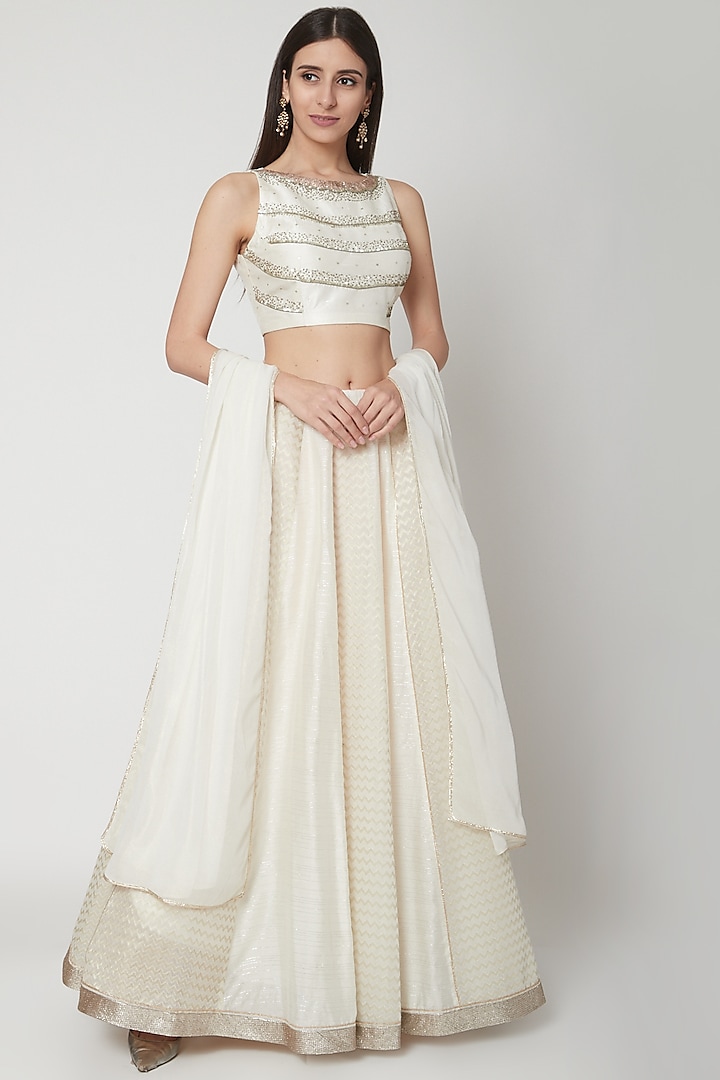 Off White Embroidered Lehenga Set by Breathe By Aakanksha Singh
