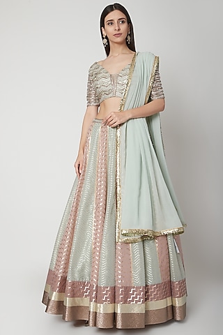 Powder Blue Dabka Embroidered Lehenga Set by Breathe By Aakanksha Singh
