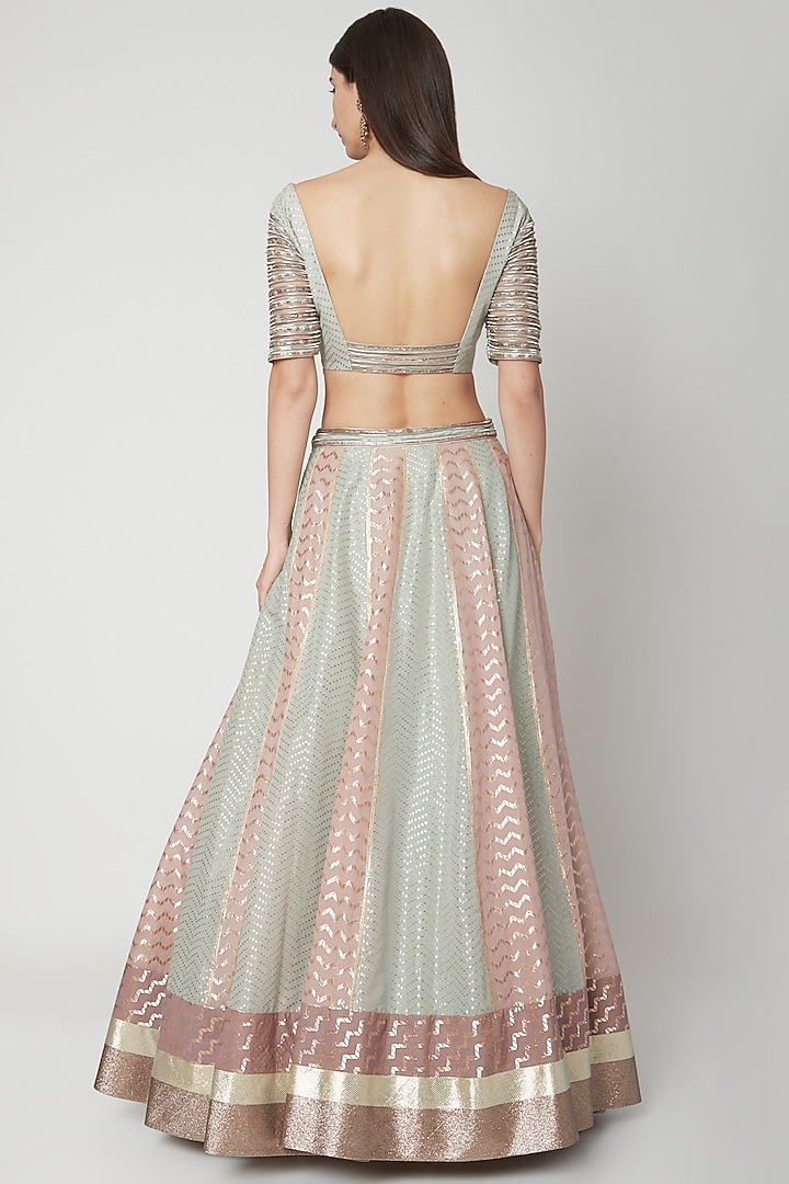 Powder Blue Dabka Embroidered Wedding Lehenga Set by Breathe By Aakanksha Singh at Pernia's Pop Up Shop