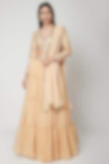 Nude Flat Chiffon Tiered Wedding Lehenga Set by Breathe By Aakanksha Singh at Pernia's Pop Up Shop