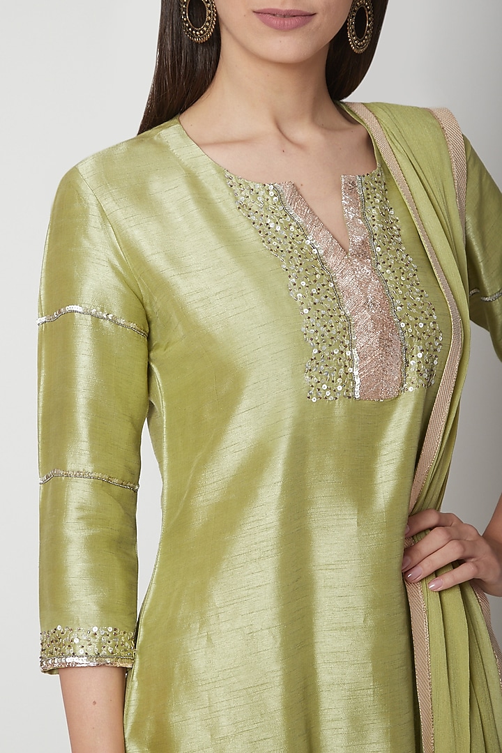 Apple Green Embroidered Wedding Sharara Set by Breathe By Aakanksha Singh at Pernia's Pop Up Shop