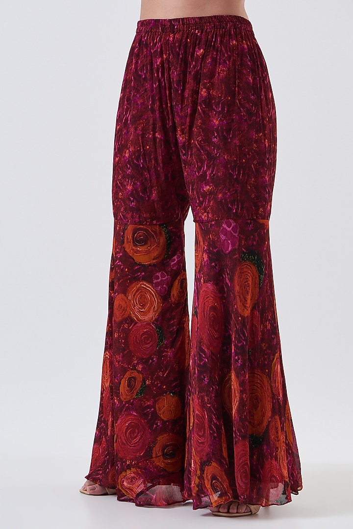 Wine Chinon Handpainted Party Wear Sharara Set by Breathe By Aakanksha Singh at Pernia's Pop Up Shop