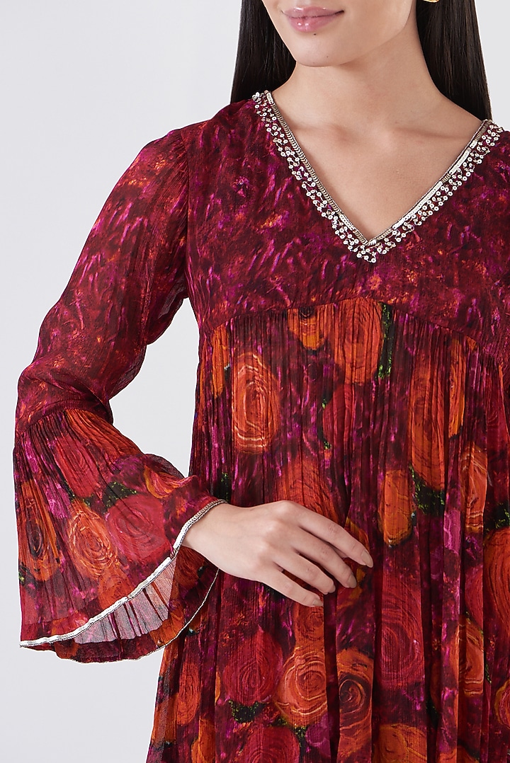 Wine Chinon Handpainted Party Wear Sharara Set by Breathe By Aakanksha Singh at Pernia's Pop Up Shop
