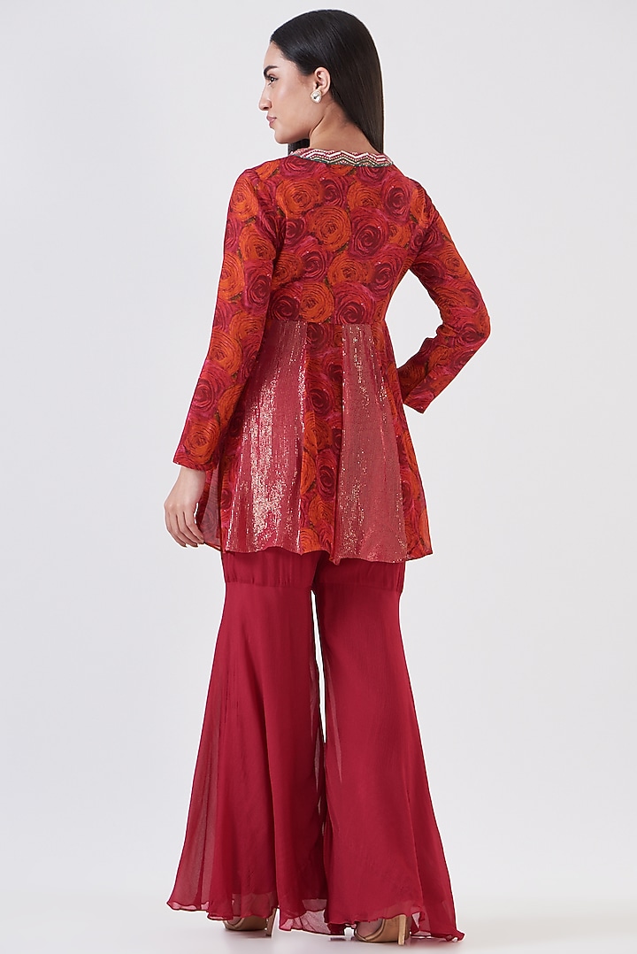 Fuchsia Red Upada Silk & Chinon Party Wear Sharara Set by Breathe By Aakanksha Singh at Pernia's Pop Up Shop