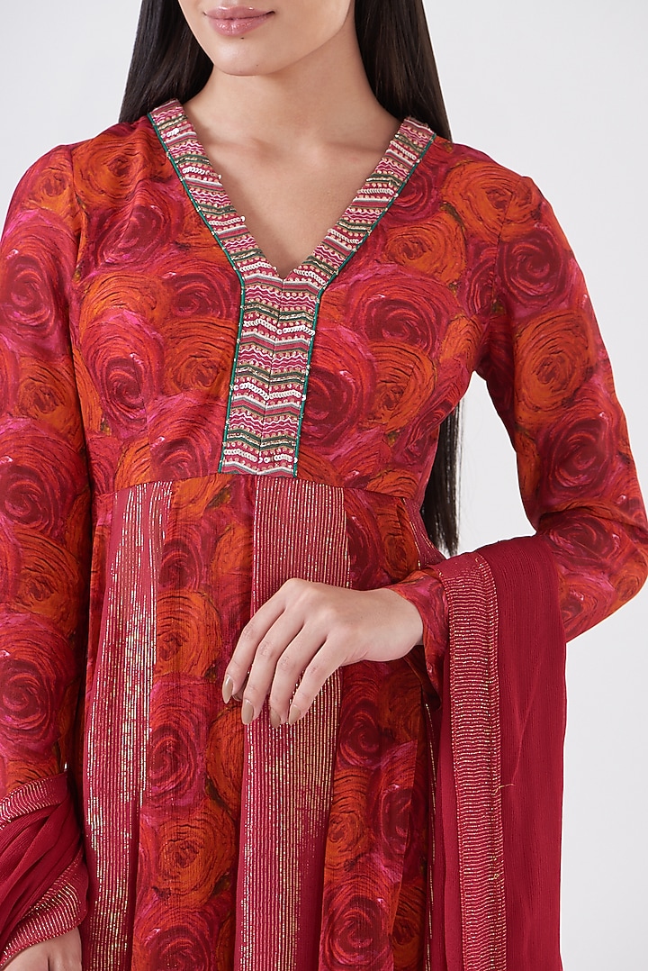 Fuchsia Red Upada Silk & Chinon Party Wear Sharara Set by Breathe By Aakanksha Singh at Pernia's Pop Up Shop