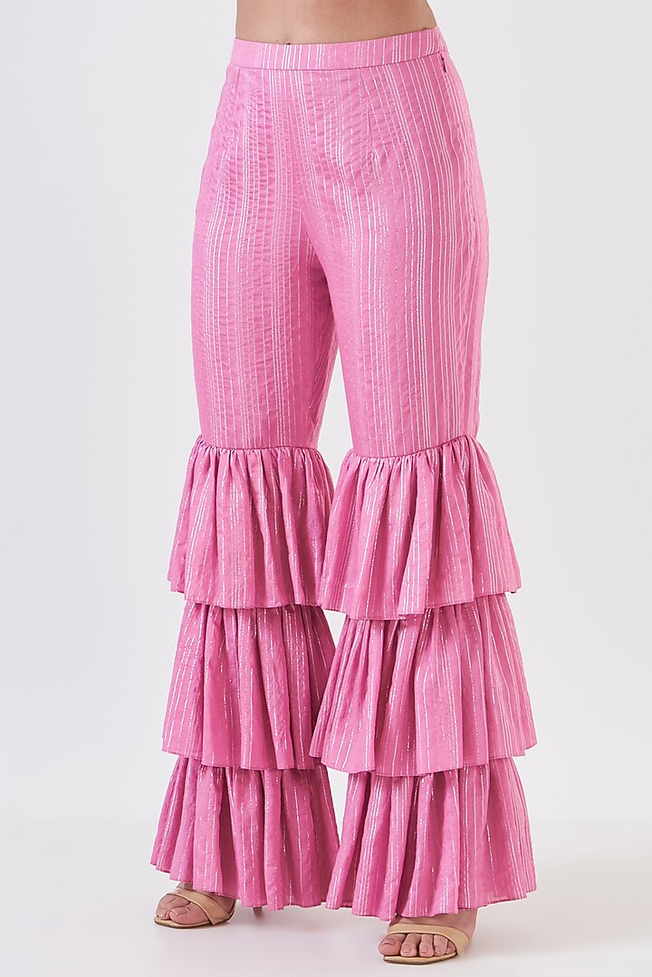 Pink Cotton Silk Party Wear Sharara Set by Breathe By Aakanksha Singh at Pernia's Pop Up Shop