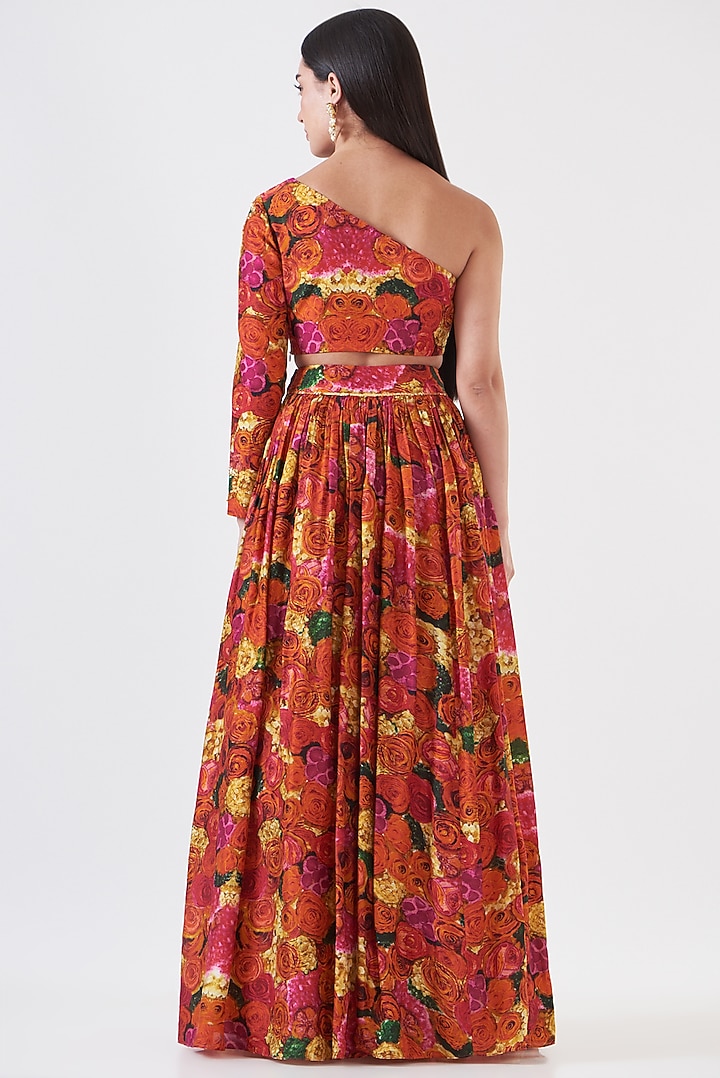 Multi-Colored Upada Silk Floral Printed Skirt Set by Breathe By Aakanksha Singh at Pernia's Pop Up Shop