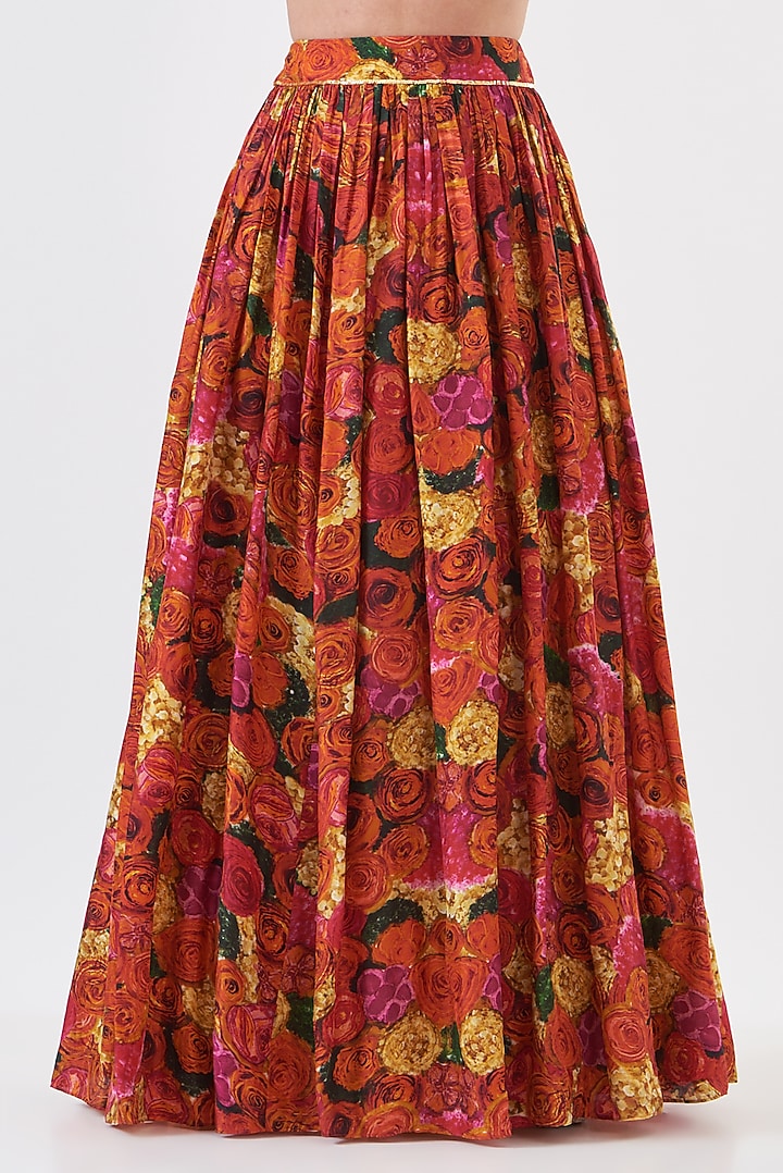 Multi-Colored Upada Silk Floral Printed Skirt Set by Breathe By Aakanksha Singh at Pernia's Pop Up Shop