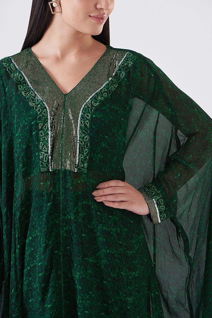Grass Green Chinon & Shimmer Georgette Printed Kaftan Set by Breathe By Aakanksha Singh at Pernia's Pop Up Shop