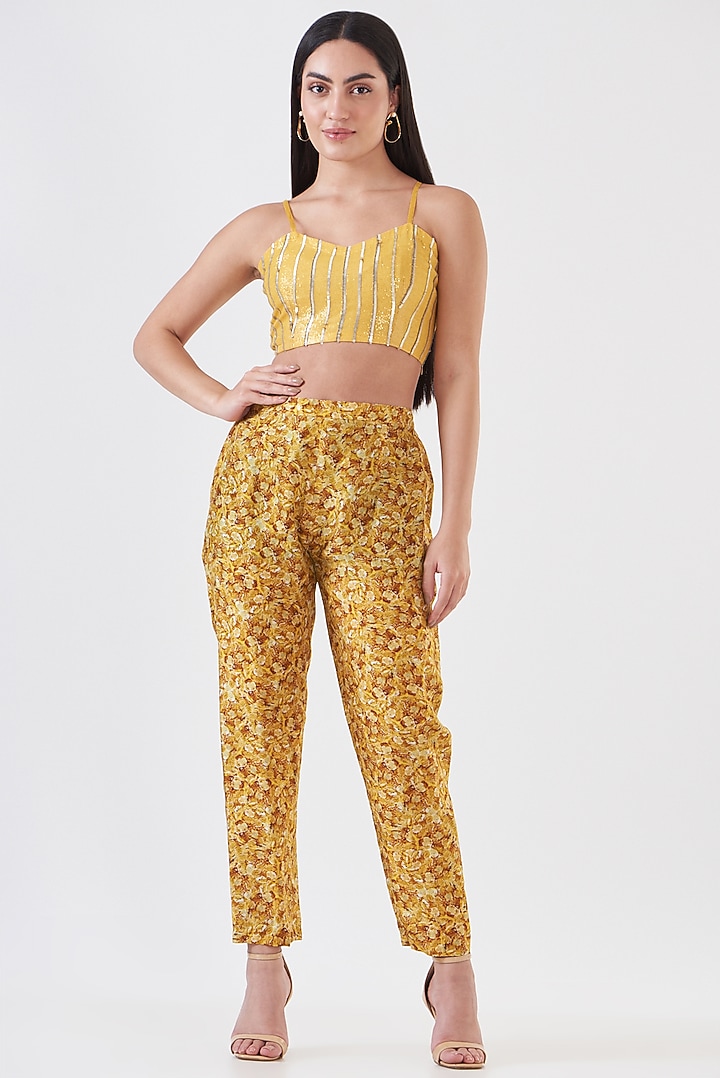 Mustard Upada Hand Painted Jacket Set by Breathe By Aakanksha Singh at Pernia's Pop Up Shop
