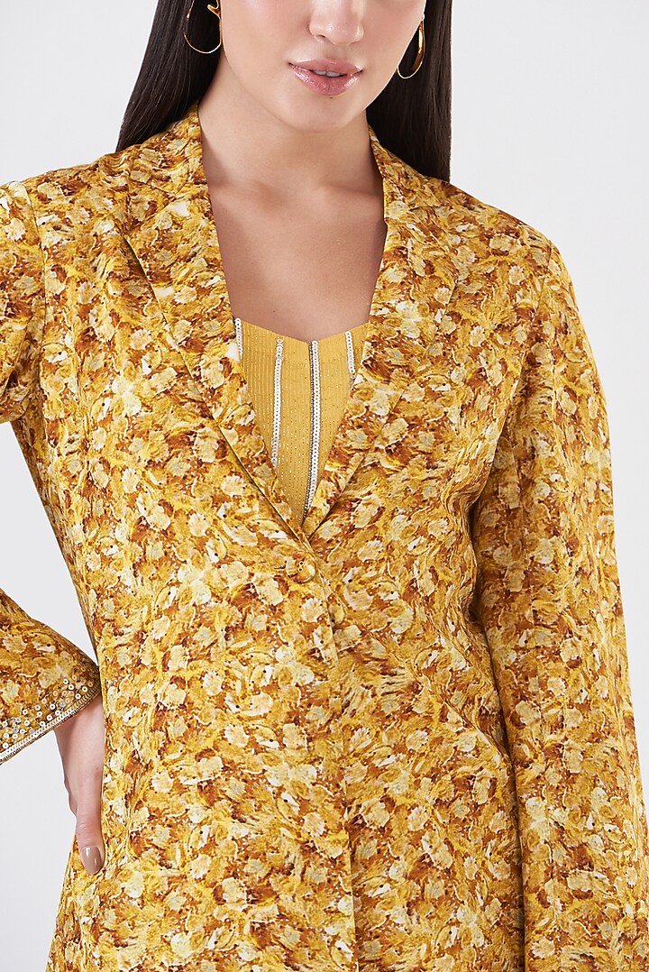 Mustard Upada Hand Painted Jacket Set by Breathe By Aakanksha Singh at Pernia's Pop Up Shop