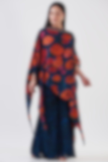 Navy Blue Chinon Tiered Party Wear Sharara Set by Breathe By Aakanksha Singh at Pernia's Pop Up Shop