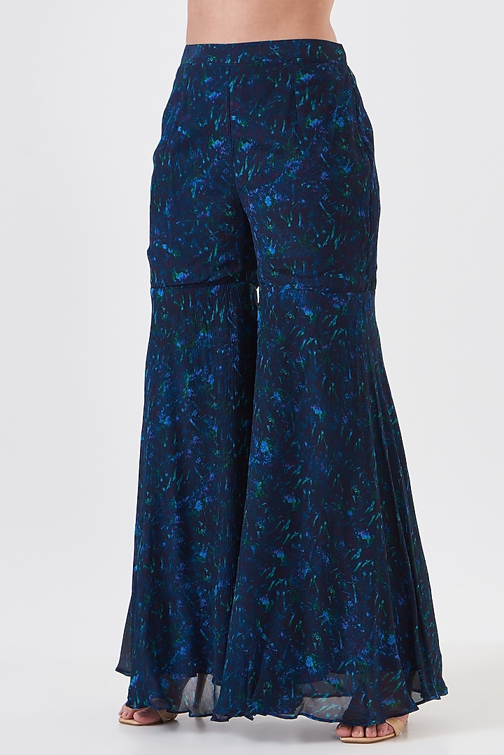 Navy Blue Chinon Tiered Party Wear Sharara Set by Breathe By Aakanksha Singh at Pernia's Pop Up Shop