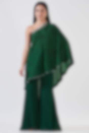 Green Chinon Party Wear Sharara Set by Breathe By Aakanksha Singh at Pernia's Pop Up Shop