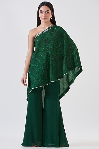 Green Chinon Sharara Set by Breathe By Aakanksha Singh