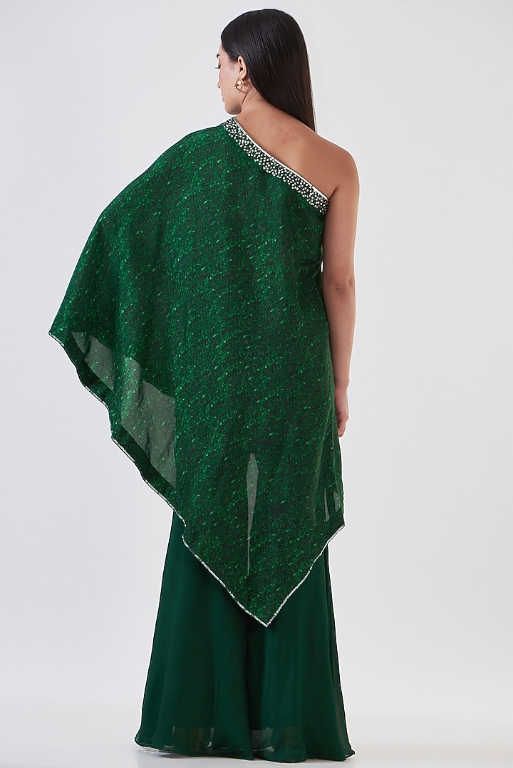 Green Chinon Party Wear Sharara Set by Breathe By Aakanksha Singh at Pernia's Pop Up Shop