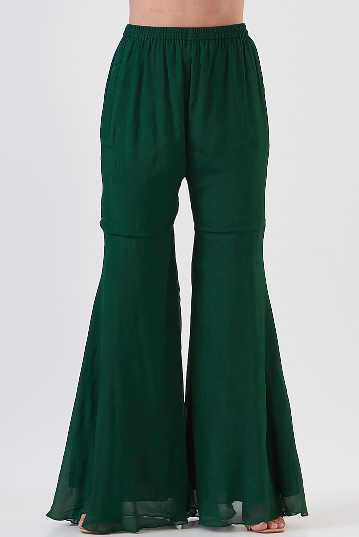 Green Chinon Party Wear Sharara Set by Breathe By Aakanksha Singh at Pernia's Pop Up Shop