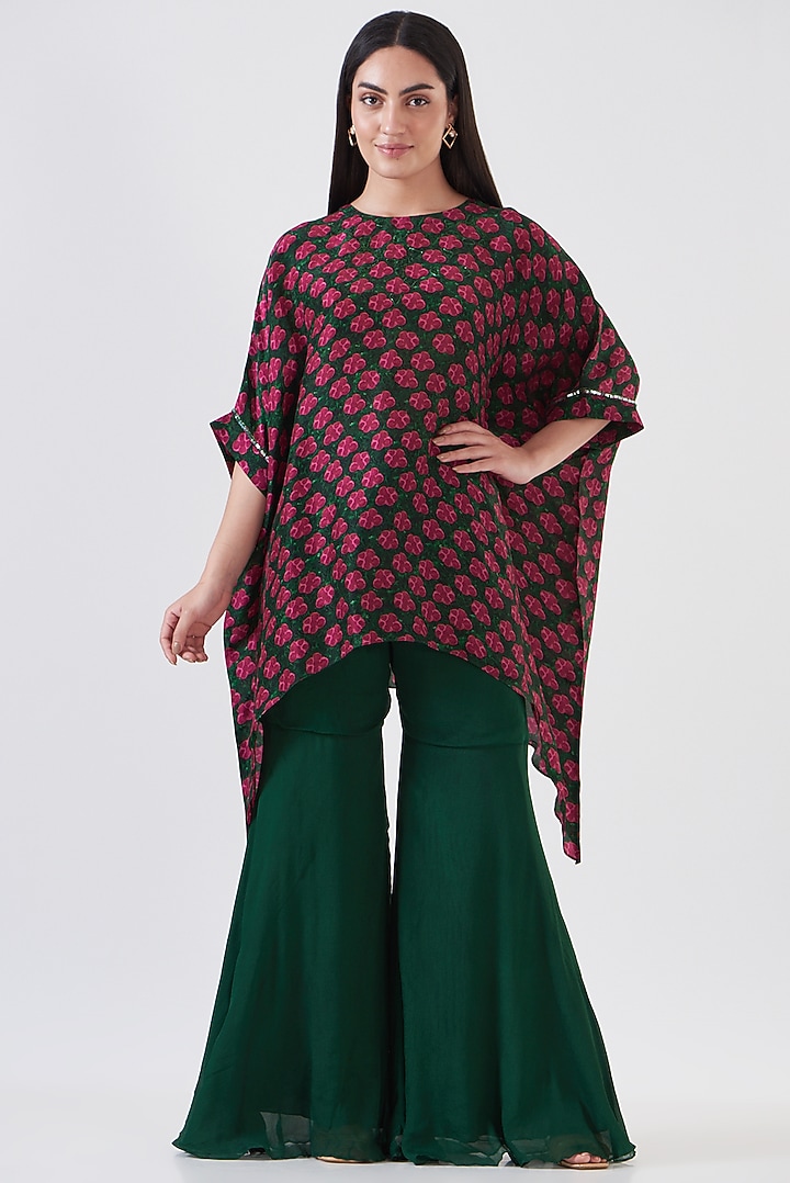 Green Chinon Party Wear Sharara Set by Breathe By Aakanksha Singh at Pernia's Pop Up Shop